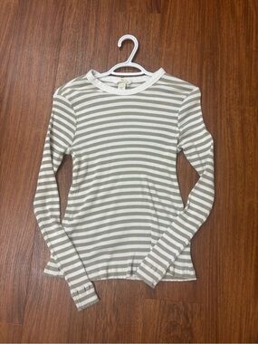 H&M Striped Long-Sleeve Ribbed Top - Cream & Olive